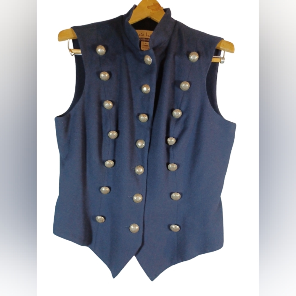 Lucia Lukken Broomskirts Vintage Women's Wool Crepe Vest Size L Dark Navy Blue